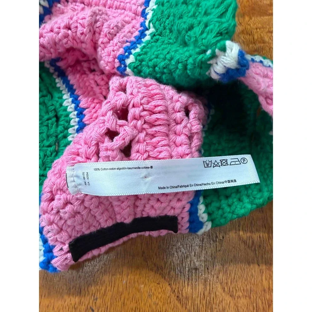 Urban Outfitters Ryders Pink‎ Green Crochet Hat Cotton Knit Brimmed Cap Festival